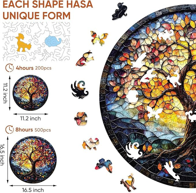 Puzzles for Adults, Life Tree Round Jigsaw Puzzles 200pcs,11.2x112in, Medium, Unique Shape Adult Puzzles, Irregular Wood Creative for Adults and Kids Family Game