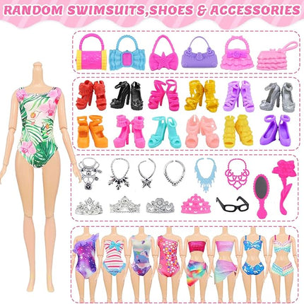 100 Pcs Doll Clothes and Accessories - 5 Wedding Gowns 10 Slip Dresses 2 Fashion Dresses 2 Tops 2 Pants 2 Bikini Swimsuits 10 Shoes and Accessories for 11.5 inch Dolls,Doll Dress up Toys for Girl Gift
