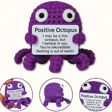 Positive Octopus - Emotional Support Crochet Dolls, Positive Crochet Animals, Emotional Support Plush Gift, Stuffed Animal for Anxiety & Stress Relief
