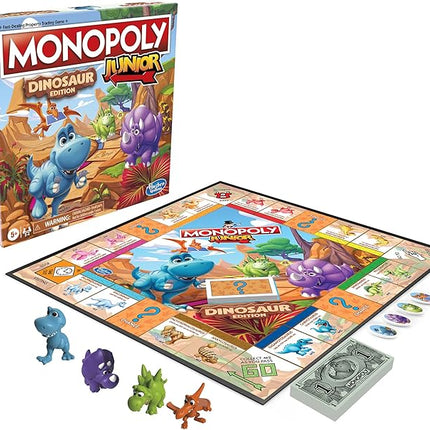 Hasbro Gaming Monopoly Junior Dinosaur Edition Game | Kids Board Games with Dino-Themed Toy Tokens | 2-4 Players for Boys & Girls | Ages 5+ (Amazon Exclusive)