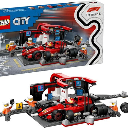 LEGO City F1 Pit Stop & Pit Crew with Ferrari Car Toy - Model Race Car Toy Building Playset for Kids - F1 Collectible for Fans - 6 Year Old Boy & Girl Birthday Gift - 60443