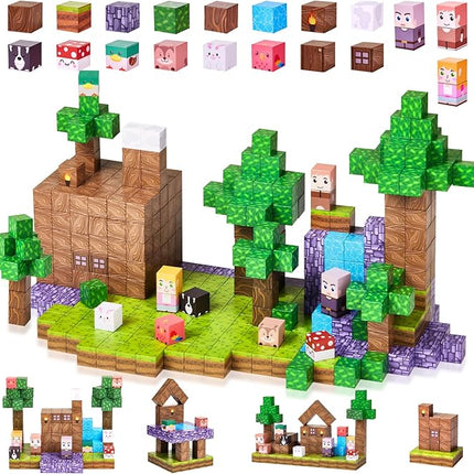 123PCS Magnetic Blocks - Forest Castle Theme Magnetic Blocks Building Toys, Toddler Magnet Toys STEM Building Game Sensory Gift for Kids Ages 3 4 5 6 7 8 9+ Boys Girls Birthday Gifts