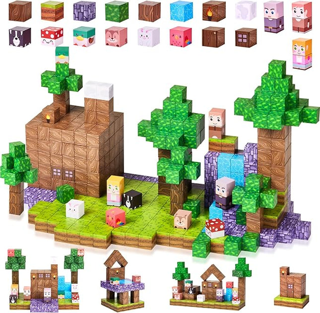 123PCS Magnetic Blocks - Forest Castle Theme Magnetic Blocks Building Toys, Toddler Magnet Toys STEM Building Game Sensory Gift for Kids Ages 3 4 5 6 7 8 9+ Boys Girls Birthday Gifts
