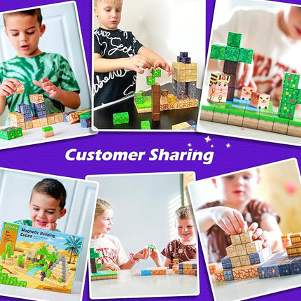Large Magnetic Blocks Kids Toys, Sensory Learning Toys, Mine Magworld Building Craft, Desert Construction Set, 1“ Magnetic Building Cubes, Game Gift for 3+ Year Old Boys Girls