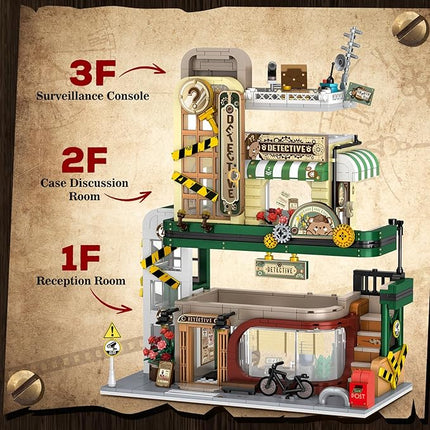 Detective Agency Building Set with LED Light, 1231PCS Detective House Building Block Toy with Clue Wall, Office Construction Model for Easter Mother's Day for Adults Teens Kids Boys Girls 10+