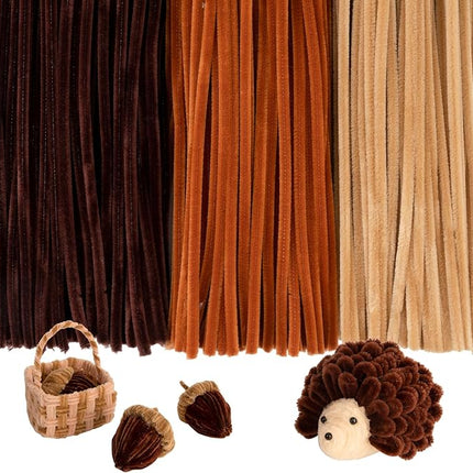 Caydo 300 Pieces Brown Pipe Cleaners, Thick Fluffy Chenille Stems, Pipe Cleaner Crafts for Arts & Crafts, Perfect for Making Animals, Flowers, and Festival Decorations