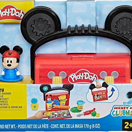Play-Doh Disney Junior Mickey Mouse Clubhouse, On-The-Go Garage Mickey Mouse Playset, Arts & Crafts Preschool Toys for Kids 2+
