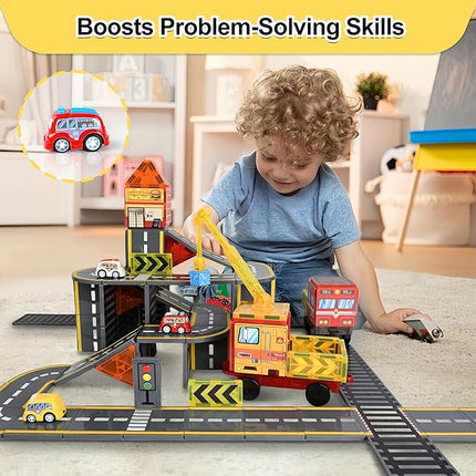 72pcs Upgraded Magnetic Tiles Road & Train Dual-Sided Expansion Pack, Magnetic Building Blocks Construction Toys for 3+Year Old Boys & Girls, Montessori Toys for Toddler, STEM Learning Gifts
