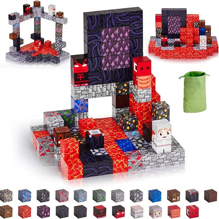 115PCS Magnetic Blocks - Building Toys for Boys Girls 3+, with 20 Unique Patterns, Lava Rivers, Volcanoes, & Dragons, STEM Sensory Toys for Kids Boys Girls Ages 3 4 5 6 7 8 9 Birthday Gifts