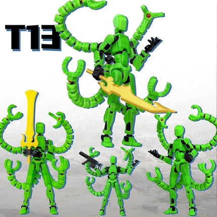 Already Assembled T13 Action Figure Accessories, T13 Multi-Jointed Movable,for Collectors Desktop Decorations t-13 Movability 3D Printed Toys (Luminous Green, 5.5 Inch)