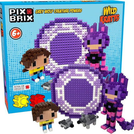 Pix Brix - Wild Kratts Toys Pixel Art Kit - Grey Wolf, 1278 Pieces - Patented Slide + Stack Pixel Puzzle Building Bricks, Build & Collect Wild Kratts Animals - Stem Toys, Ages 6 Plus