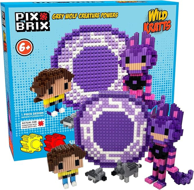 Pix Brix - Wild Kratts Toys Pixel Art Kit - Grey Wolf, 1278 Pieces - Patented Slide + Stack Pixel Puzzle Building Bricks, Build & Collect Wild Kratts Animals - Stem Toys, Ages 6 Plus