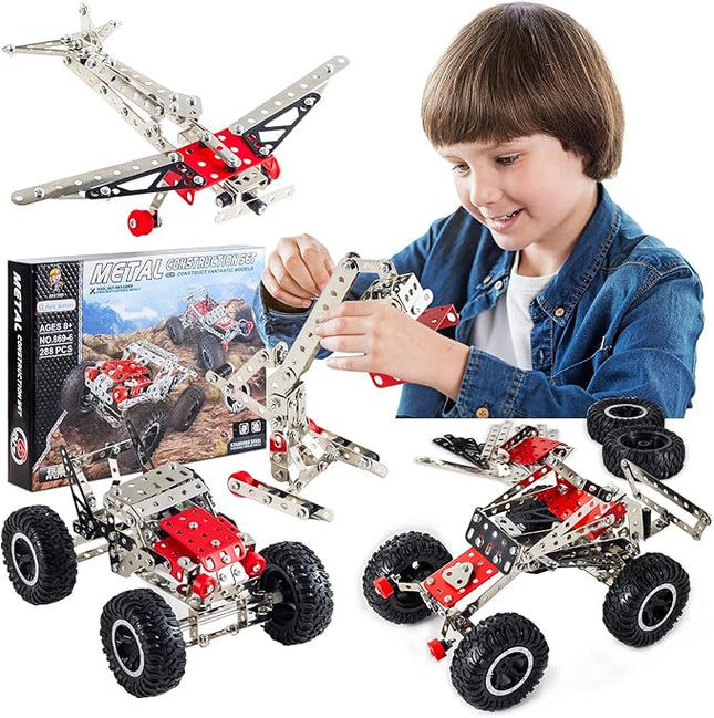 6-in-1 STEM Kit - Engineering Metal Truck, Airplane and Sports Car Excavator Toy for Boys 8-12 - STEM Building Toys for Kids 5-7, 6-8, 8-10 Educational Toys for Kids Boys Model Kit