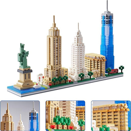 YaJie New York Skyline Micro Mini Blocks Building Set, Collection Model Kit - Detailed City Architecture Toy for Adults & Kids 14+（3452 Pcs）