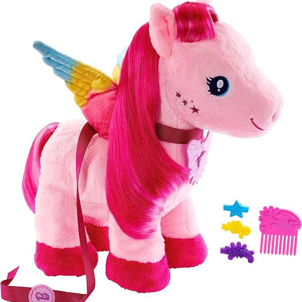 Mattel Barbie A Touch of Magic Stuffed Animals, Walk & Flutter Pegasus Plush Toy, 11-inch Walking Plushie with Hair Accessories & Sound Feature