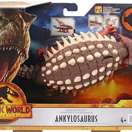 Mattel Jurassic World Dominion Roar Strikers Dinosaur Action Figure with Roaring Sound & Attack Action, Ankylosaurus Dino Toy Includes Digital Play