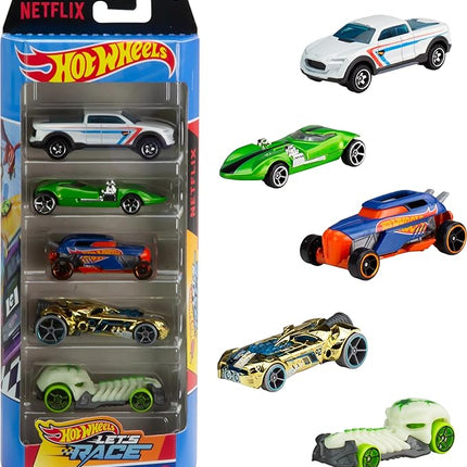 Hot Wheels Toy Cars & Trucks 5-Pack, Set of 5 Die-Cast Vehicles from The Animated Netflix Series Let’s Race!