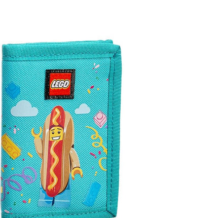 LEGO Trifold Wallet, Kids Unisex Wallet for Boys and Girls, with Clear ID Window, Card and Cash Pockets and Secure Hook and Loop Closure, Hotdog Guy