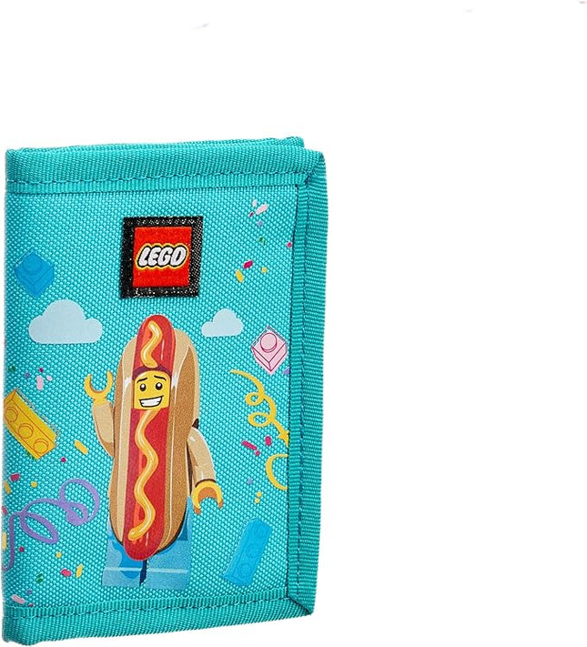 LEGO Trifold Wallet, Kids Unisex Wallet for Boys and Girls, with Clear ID Window, Card and Cash Pockets and Secure Hook and Loop Closure, Hotdog Guy