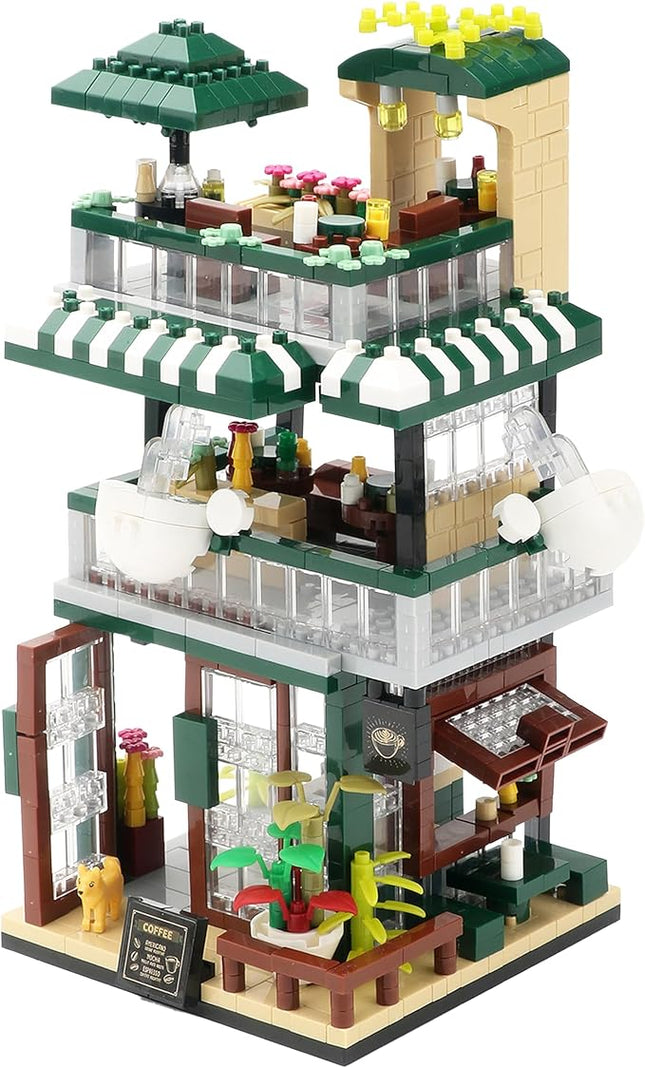 Coffee Shop Micro Building Blocks Set Mini House Simulation Building Educational Creative for Adult Ages of 14+ 1025 PCS Street View