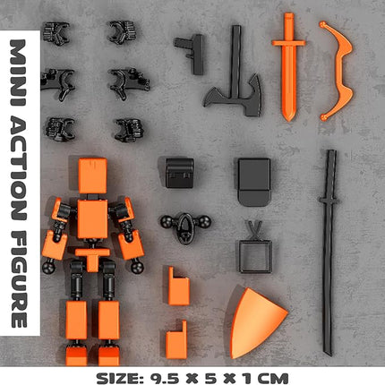 4-Pack Mini Action Figures Set - Assembled Robot Anime Figures with Movable Joints - Fidget Toys for Boys and Girls (White, Red, Grey, Yellow)