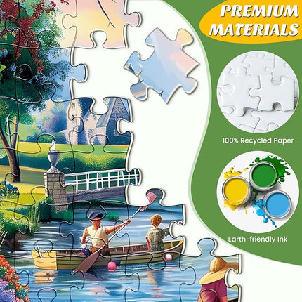 500 Pieces Puzzle for Adults,Waterside Cottage Puzzle,Recycled Cardboard Peaceful Pond Puzzles 500 Pieces,Challenging Game Home Decor Birthday Party Gift Toy for Adults Kids Seniors 20.5 * 15 in