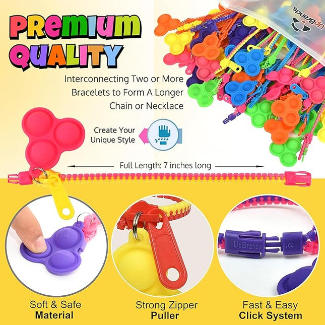 UpBrands 48-Pack Pop-It Zipper Bracelets with Valentine's Day Cards - Perfect Sensory Gifts for Classroom Exchanges and Kids’ Joyful Moments
