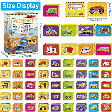 gisgfim 50 Pairs Memory Matching Game Trucks Concentration Memory Card Games for Kids Preschool Educational Ages 3-8 A Fun & Fast Vehicle Theme Matching Games