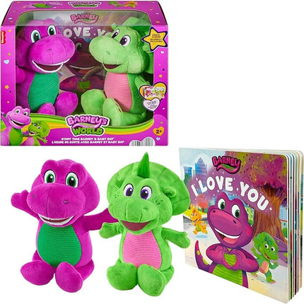 Fisher-Price Barney’s World Toddler Toys, 9 inch Barney & Baby Bop plushes with Story Book for Cuddling up at Reading time, Kids Ages 2+ Years (Amazon Exclusive)