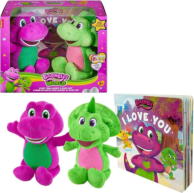 Fisher-Price Barney’s World Toddler Toys, 9 inch Barney & Baby Bop plushes with Story Book for Cuddling up at Reading time, Kids Ages 2+ Years (Amazon Exclusive)