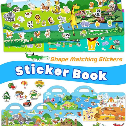 Reusable Sticker Book for Toddlers 2-4 Years, Stickers for Kids, Toddler Sticker Book Ages 1-3, Toddler Craft Activities, Toddlers Travel Toys Ages 2+ Boy Girl Birthday Gifts