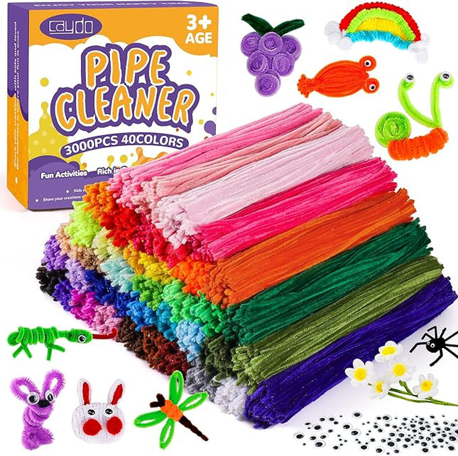 Caydo 360 Pieces Pipe Cleaners 40 Assorted Colored Chenille Stems for Art and Crafts, Children’s Craft Supplies, for Valentine's Day Decorations (6 mm x 12 inch)