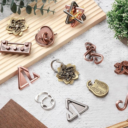 Wettarn 9 Pcs Metal Brain Teaser Puzzles Teaser 3D Steel Puzzle for Adults Unlock Interlocking Games IQ Education Smart Logic Test Toys for Adults Mind Challenge(Fun Style)