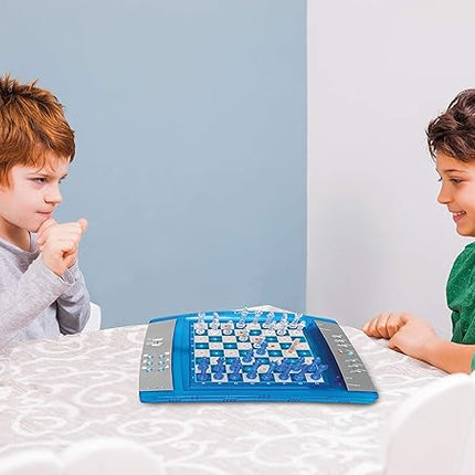 Lexibook ChessLight, Electronic Chess Game with Touch-Sensitive Keyboard and Light and Sound Effects, 64 Levels of Difficulty, Battery or Plug, Blue/Grey, LCG3000US