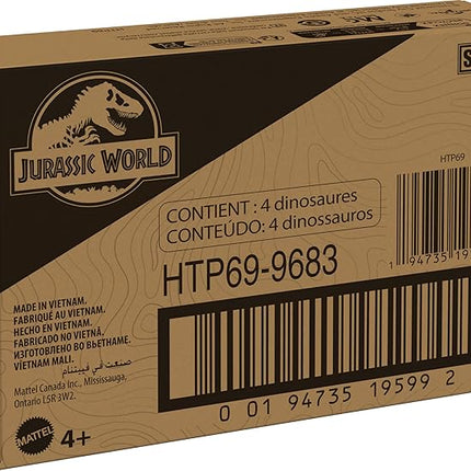 Mattel Jurassic World Hidden Hatchers Figure 4-Pack, Survival Instinct Set with 2-in-1 Transforming Toy, 8-Step Egg to Dinosaur
