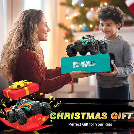 BLUEJAY Remote Control Car, 1:16 All Terrain High Speed RC Cars Truck for Boy, Rechargeable Monster RC Truck with Cool LED Lights & Spray, RC Cars Toys Gifts for Adults Kids Boys Girls 4-7 8-12