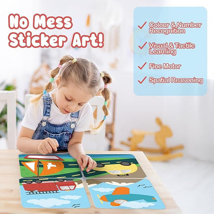 BINCA Dotties Dot Art Activity Kit - On the Go, 750+ Stickers, Vehicles Mess-Free Activities, DIY Dot Sticker Art for Toddlers, Kids Travel Activities, Craft Kits & Gifts for Boys & Girls Ages 4,5,6,7