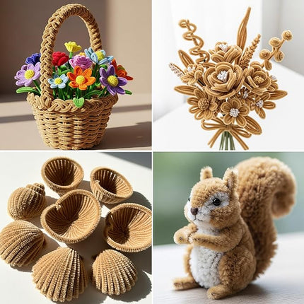 Caydo 200 Pieces Light Brown Pipe Cleaners,Thick Fluffy Chenille Stems, Pipe Cleaner Crafts for Arts & Crafts, Perfect for Making Animals, Flowers, and Festive Decorations