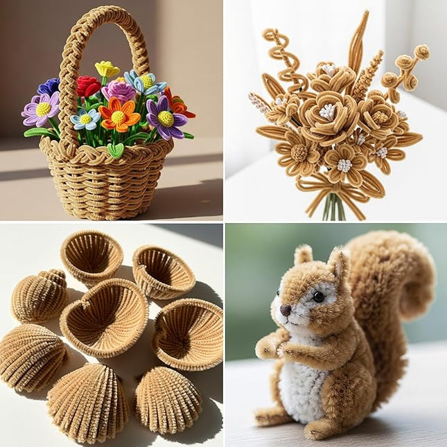 Caydo 200 Pieces Light Brown Pipe Cleaners,Thick Fluffy Chenille Stems, Pipe Cleaner Crafts for Arts & Crafts, Perfect for Making Animals, Flowers, and Festive Decorations