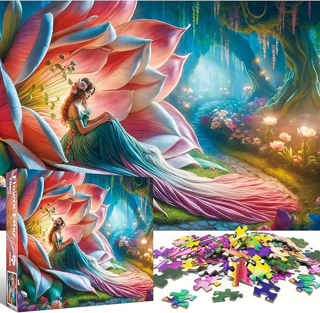 Flower Fairy Jigsaw Puzzle, Mythology Jigsaw Puzzles, Fairy Tale Forest Princess Challenging Puzzles for Adults 1000 Pieces, Home Decoration Puzzle, Interlock Perfectly No Dust