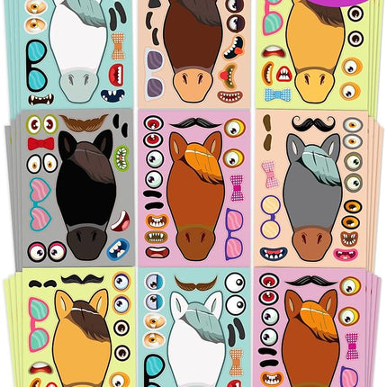 24 Pcs Make Your Own Horse Sticker Sheets for Kids with Horse Face Stickers for Kids Crafts Activities Gift Bag Stuffers for Birthday Party Favors Supplies