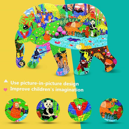 GAYISIC Puzzles for Kids Ages 8-10, 96 Pieces Koala and 200 Pieces Elephant Jigsaw Puzzles Unique Irregular Pieces Gift for 4 6 8 10 Years Old Boys and Girl Birthday