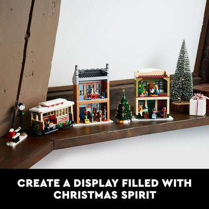 LEGO Holiday Main Street Building Kit, Christmas Village Adult Set for Families, Holiday Display Set with Shops, Streetcar and 6 Minifigures, Christmas Decoration to Build Together, 10308