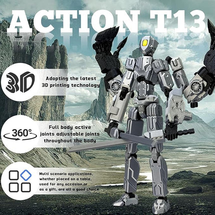 8Inch T13 Action Figure Assembly Completed, T13 Multi-Jointed Movable Robot Action Figure Set,Collectors Desktop Decorations for Game Lovers Toys (Silvery)