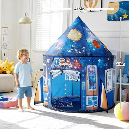 JOYIN Rocket Ship Play Tent for Kids – Glow-in-The-Dark Space Tent with Starry, Astronaut Spaceship Foldable Playhouse for Boys & Girls, Indoor Outdoor Kids Pop-up Play House, Toddler Birthday Toy