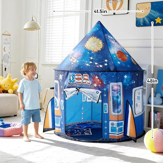 JOYIN Rocket Ship Play Tent for Kids – Glow-in-The-Dark Space Tent with Starry, Astronaut Spaceship Foldable Playhouse for Boys & Girls, Indoor Outdoor Kids Pop-up Play House, Toddler Birthday Toy