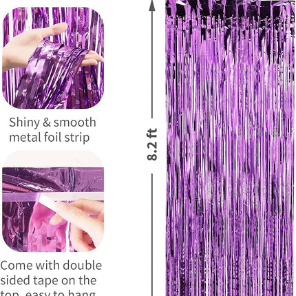 2 Pack Purple Foil Fringe Curtains Door Streamers Party Decorations 3.3 x 8.2 ft, Tinsel Curtain Fringe Backdrop for Parties, Door Fringe Birthday Streamers, Photo Booth Backdrops, Party Decor