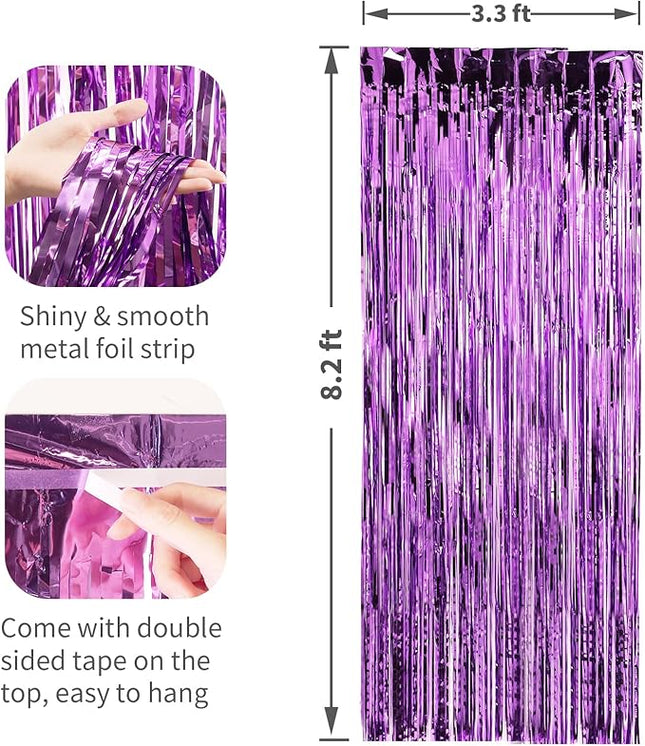 2 Pack Purple Foil Fringe Curtains Door Streamers Party Decorations 3.3 x 8.2 ft, Tinsel Curtain Fringe Backdrop for Parties, Door Fringe Birthday Streamers, Photo Booth Backdrops, Party Decor