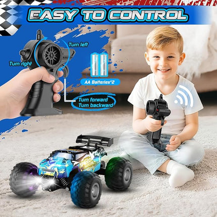 Remote Control Car, 1:18 2WD Off-Road RC Truck 20 KM/H, All-Terrain RC Cars with Headlights, BodyLights, 2.4GH Rechargeable Remote Control Monster Truck, Christmas or Birthday Gift Toys for Boys Girls