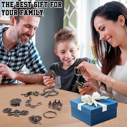 Wettarn 9 Pcs Metal Brain Teaser Puzzles Teaser 3D Steel Puzzle for Adults Unlock Interlocking Games IQ Education Smart Logic Test Toys for Adults Mind Challenge(Classic Style)
